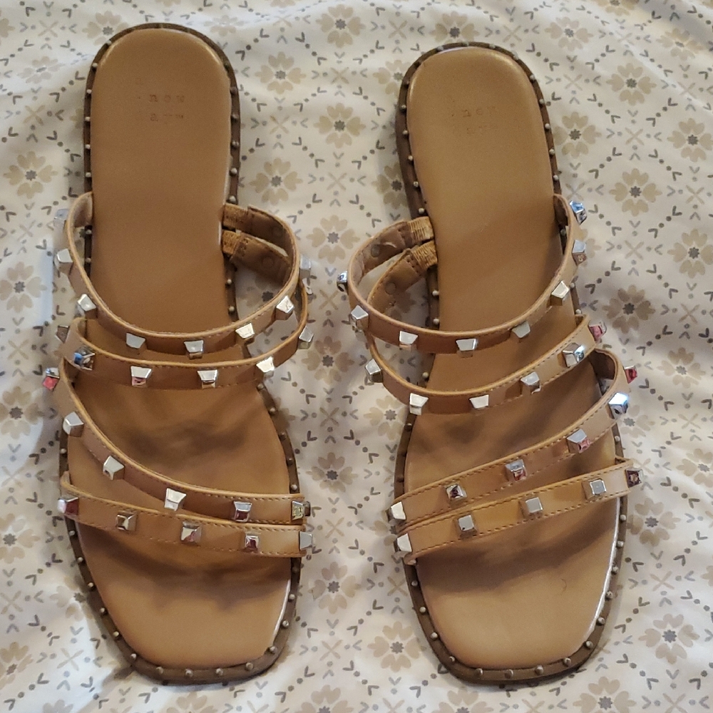 a new day Tan Studded Multi-Strap Slide Sandals